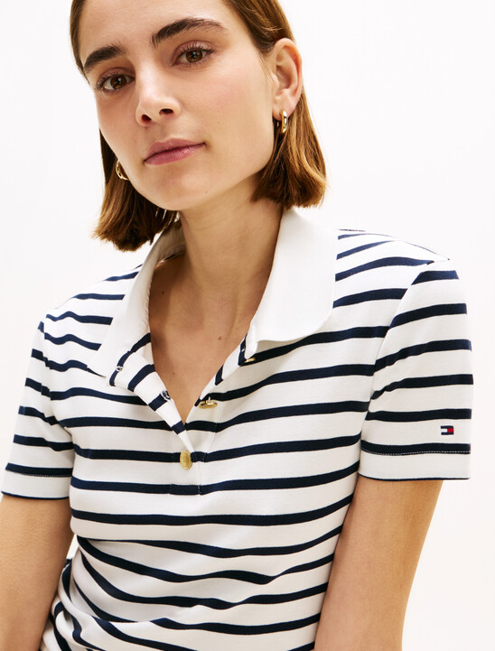 Slim Fit Gold-Tone Button Polo Shirt