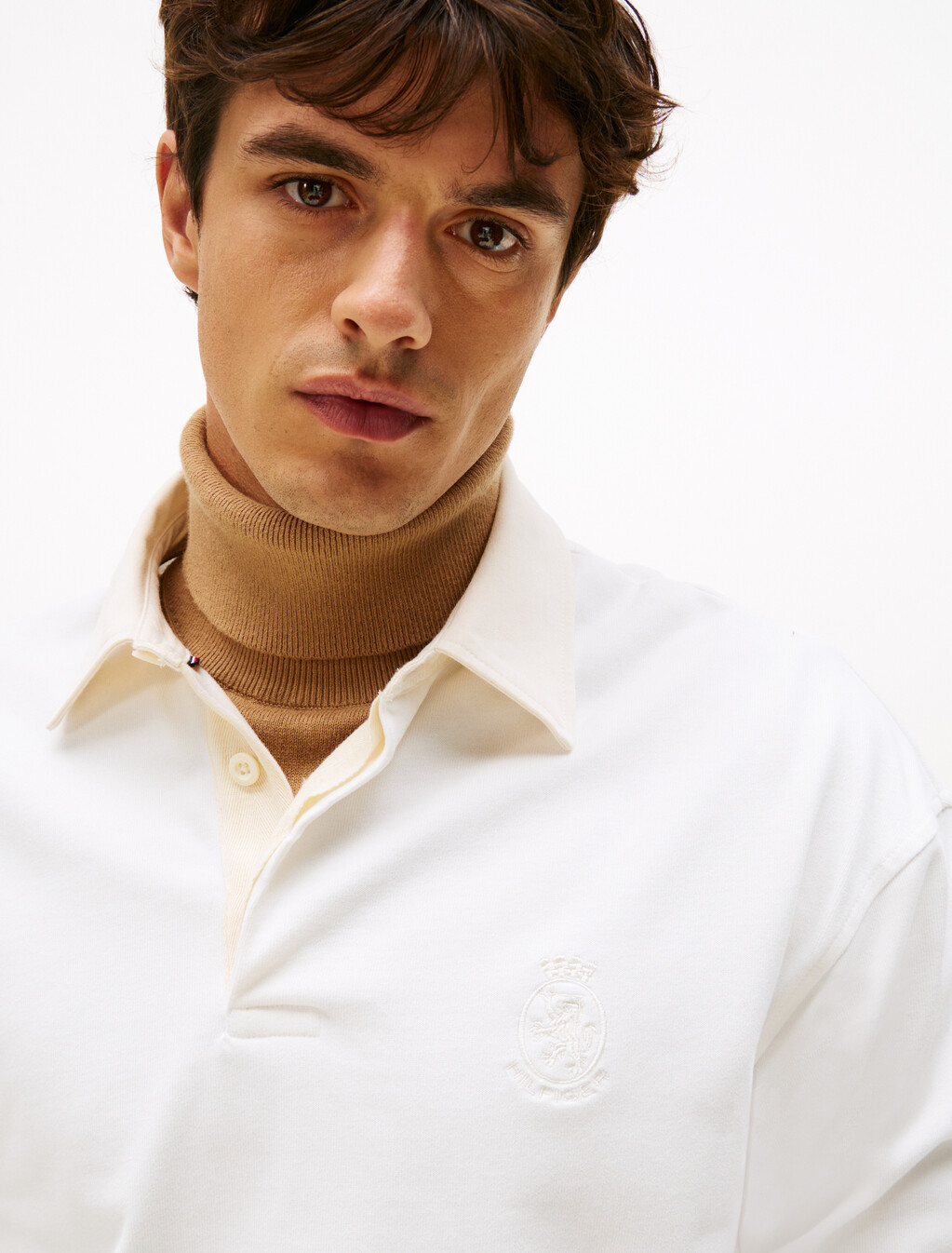 Varsity Contrast Collar Relaxed Rugby Shirt, Ecru, hi-res