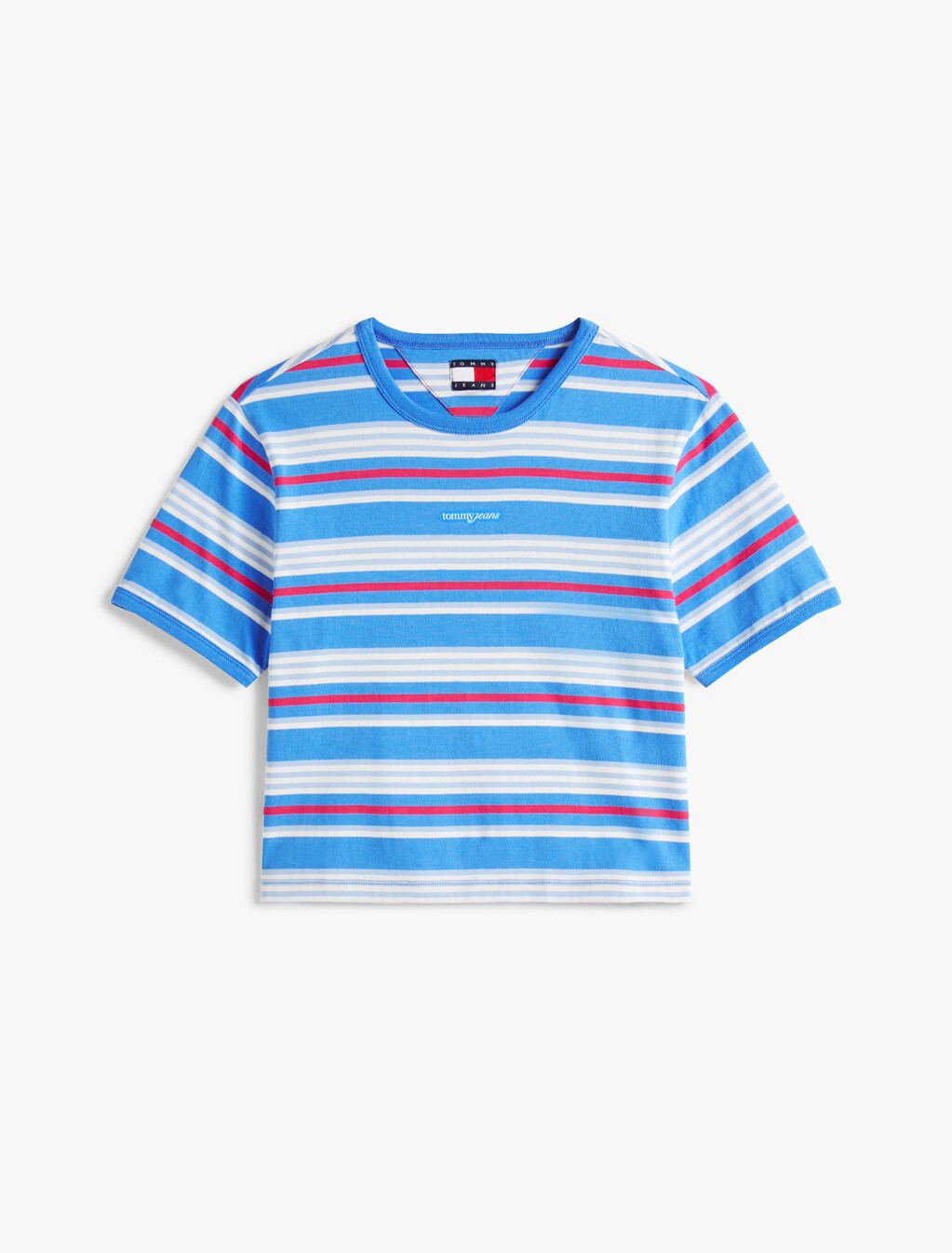 手寫風格標誌條紋 T 恤, Light Powdery Blue / Stripe, hi-res