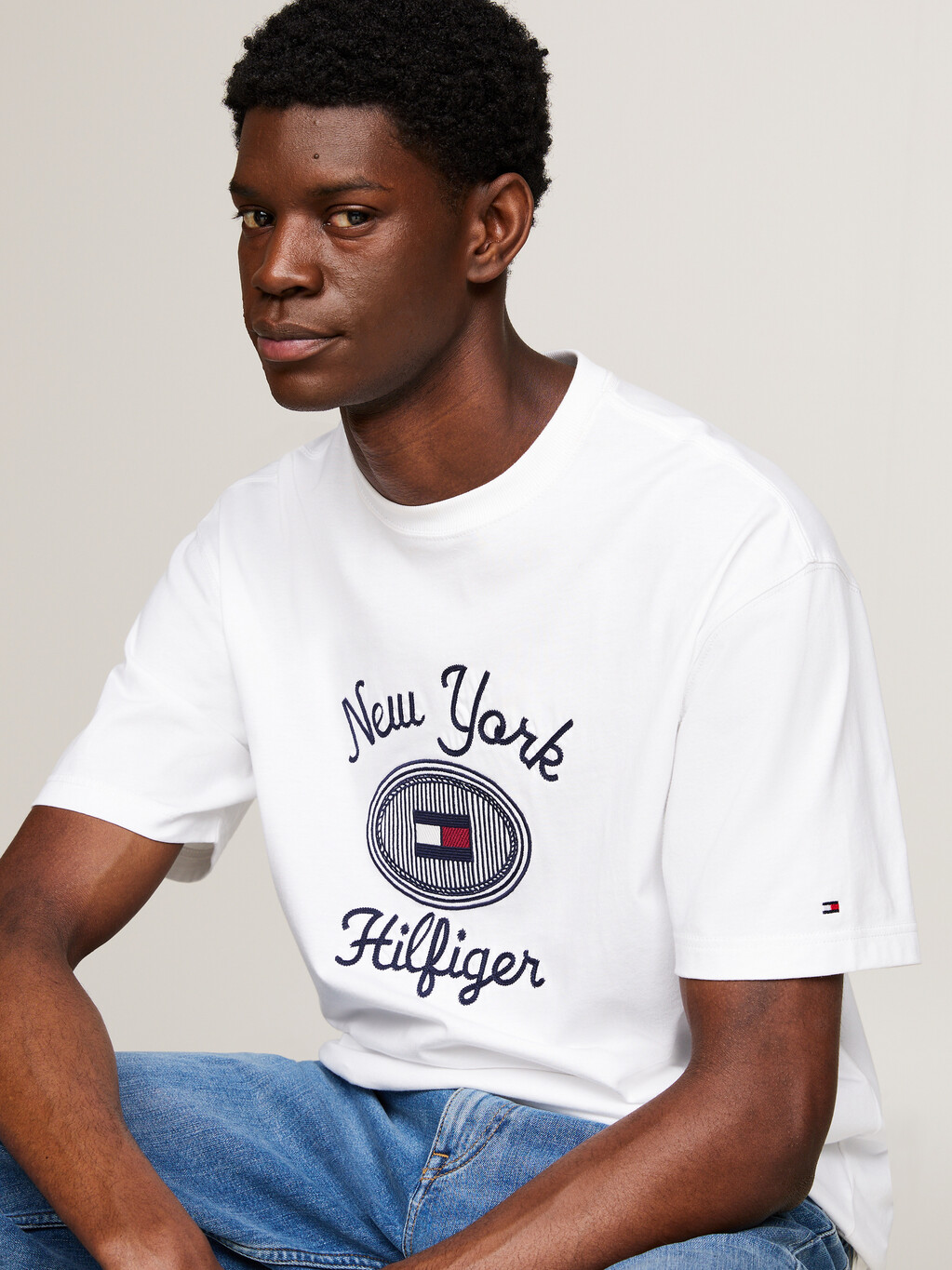 NYC Logo Embroidery T-Shirt, White, hi-res