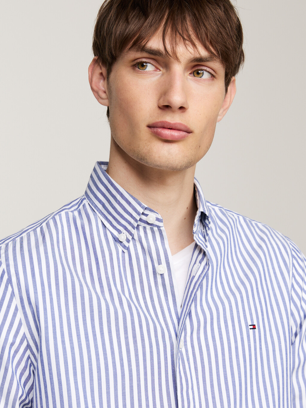 TH Flex Stripe Poplin Slim Shirt, Mid Blue / Optic White, hi-res