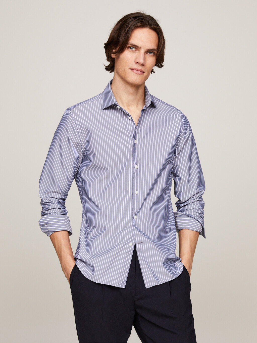 Stripe Slim Fit Shirt, Dark Navy / Optic White, hi-res