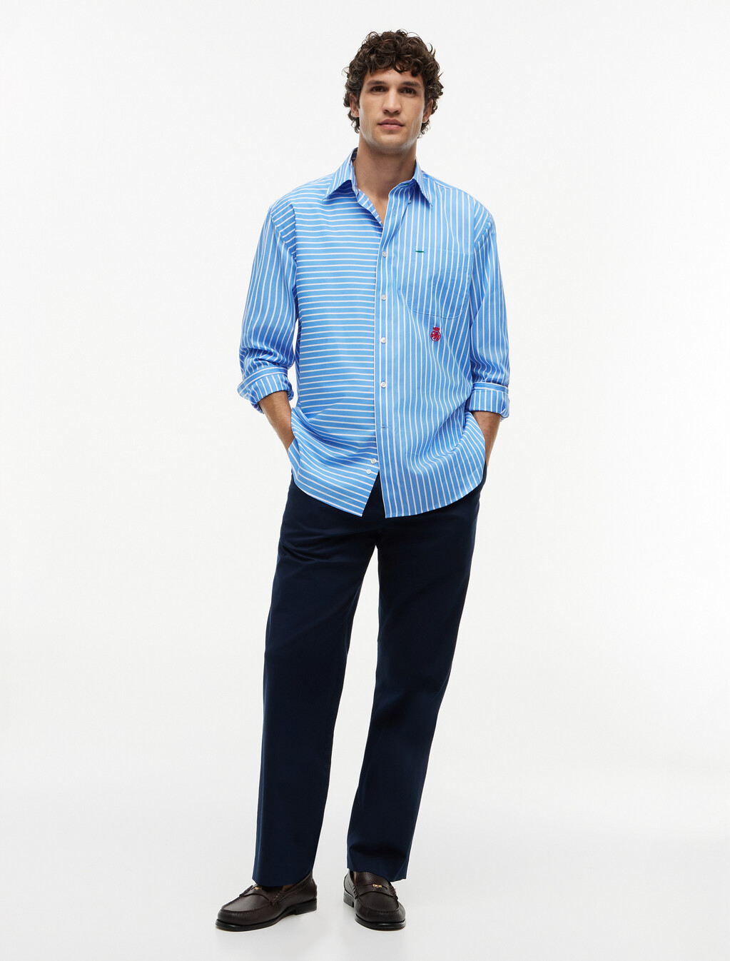 Oversized Fit Mixed Stripe Poplin Shirt, Blue Spell / Stripe, hi-res