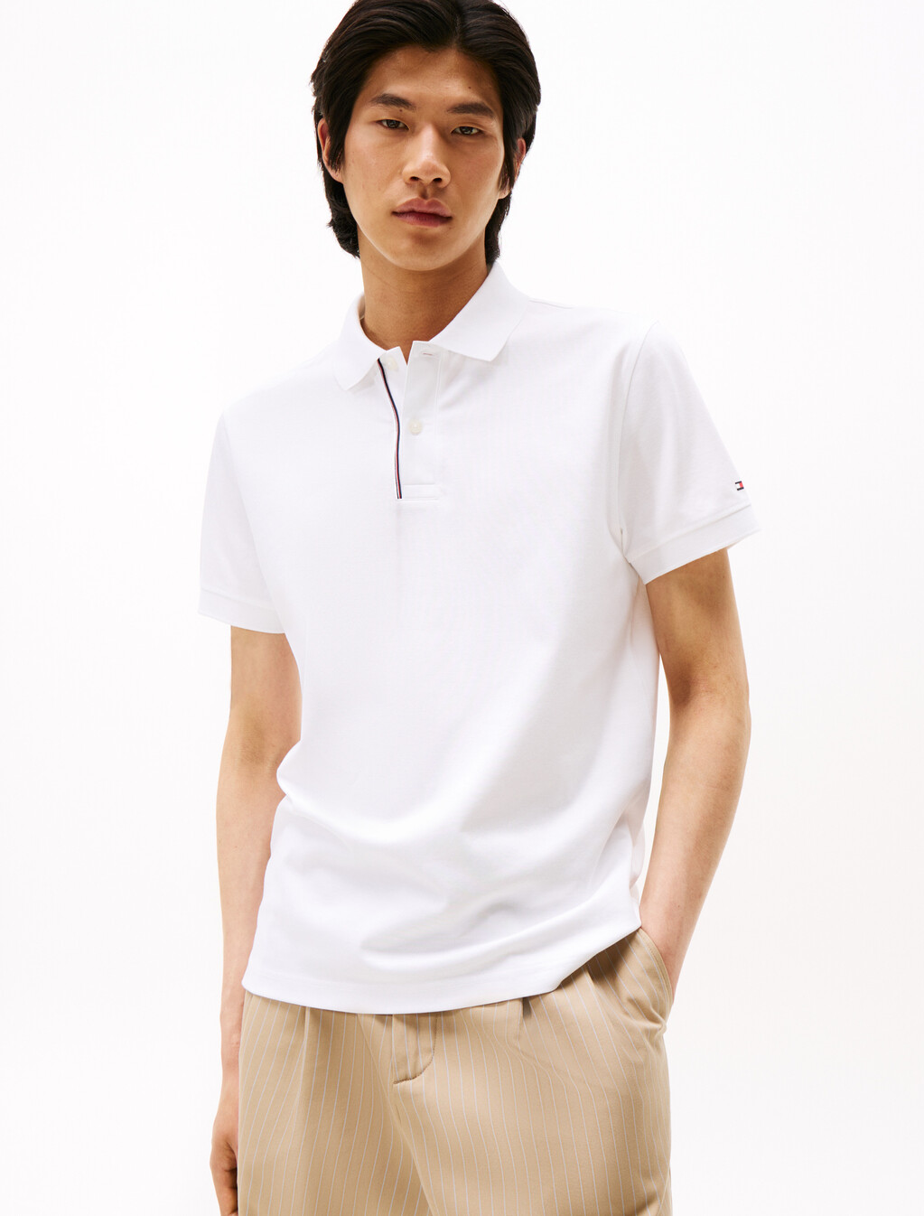 經典條紋提花 Polo 衫, White, hi-res