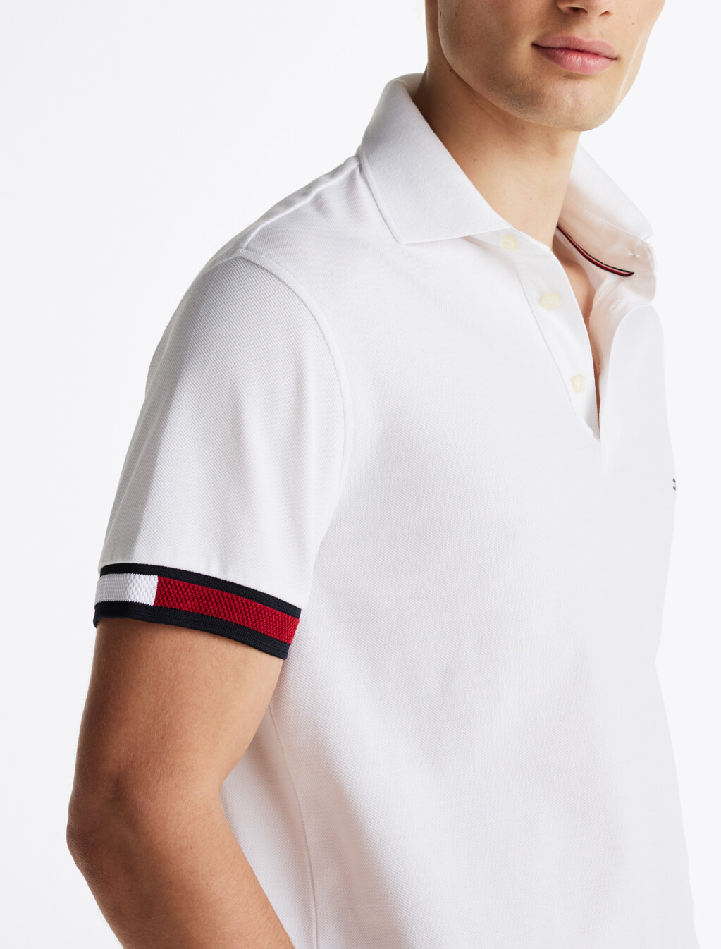 旗幟袖口修身 Polo 衫, White, hi-res