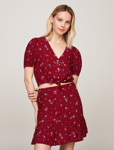 Mountain Floral Print Balloon Sleeve Cropped Blouse, Mountain Floral, hi-res