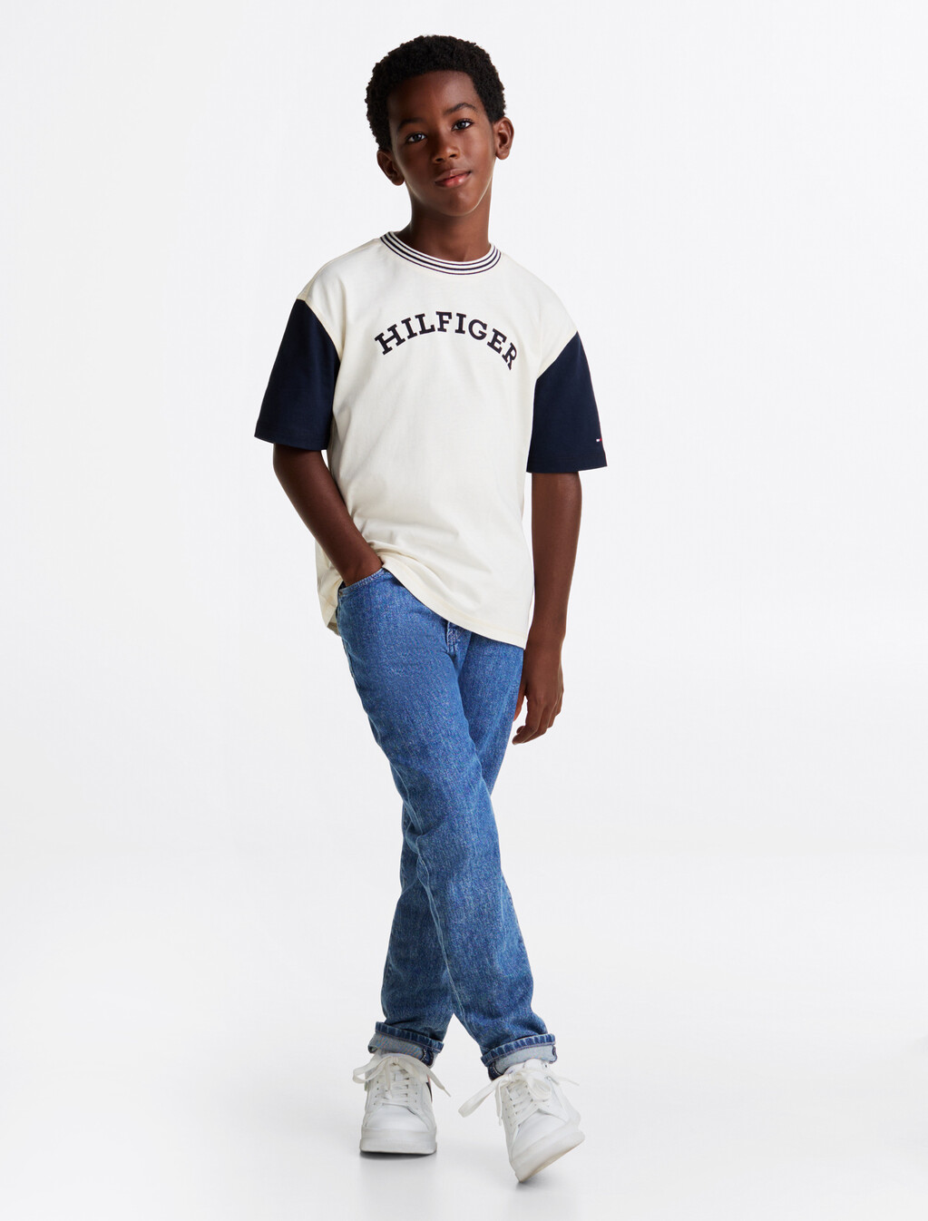 Hilfiger Monotype 植絨標誌 T 恤, Calico / Dark Night Navy, hi-res