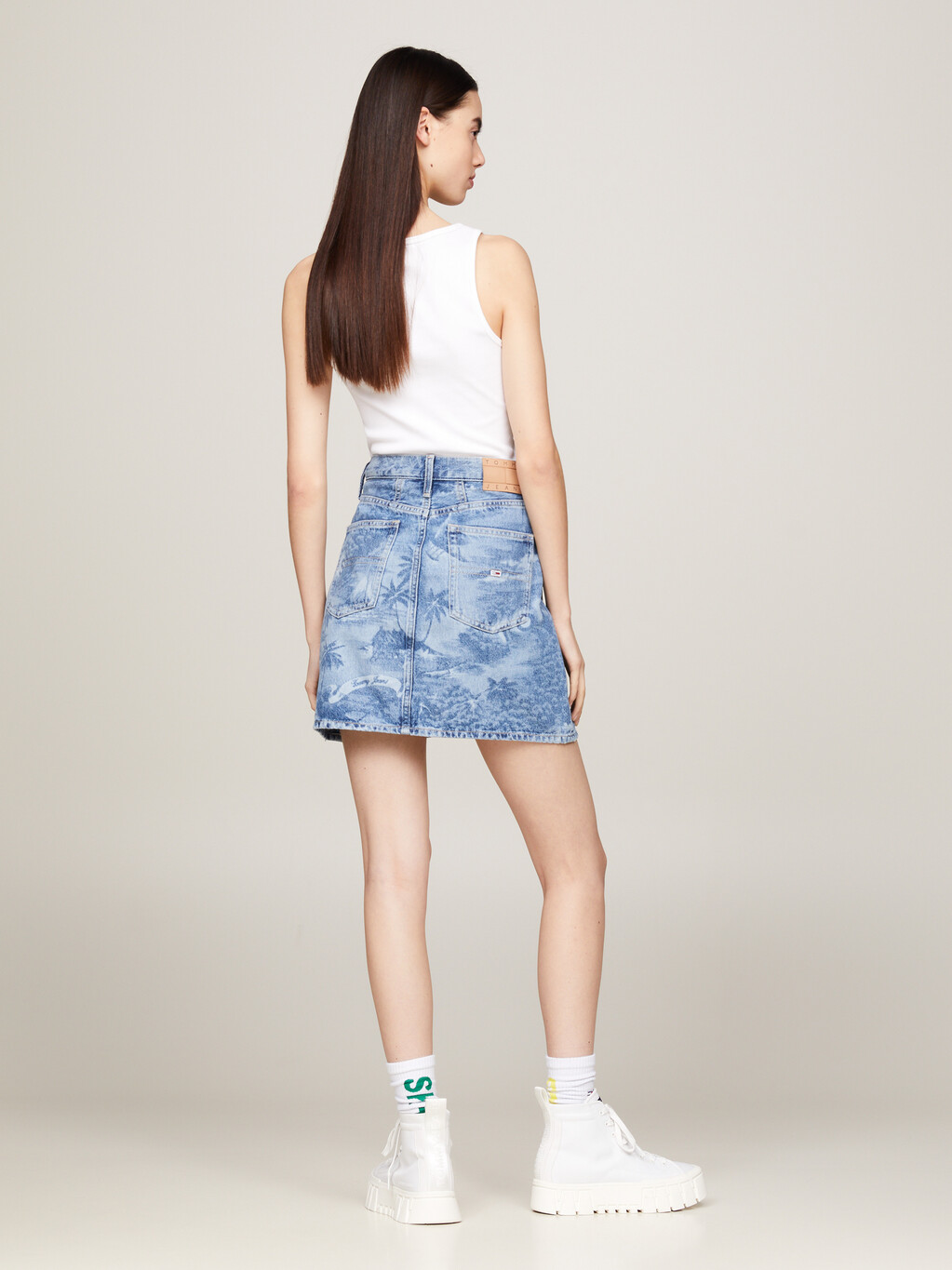 Mom Hawaiian Print Denim Mini Skirt, Denim Medium, hi-res