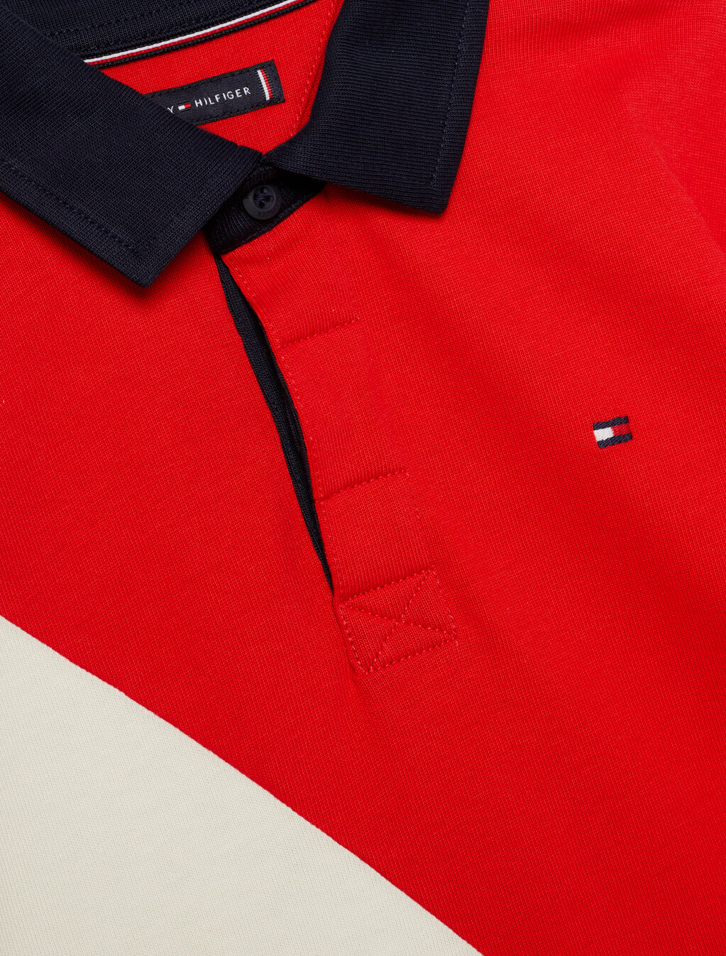 Colour-Blocked Long Sleeve Polo, Red/White Colorblock, hi-res