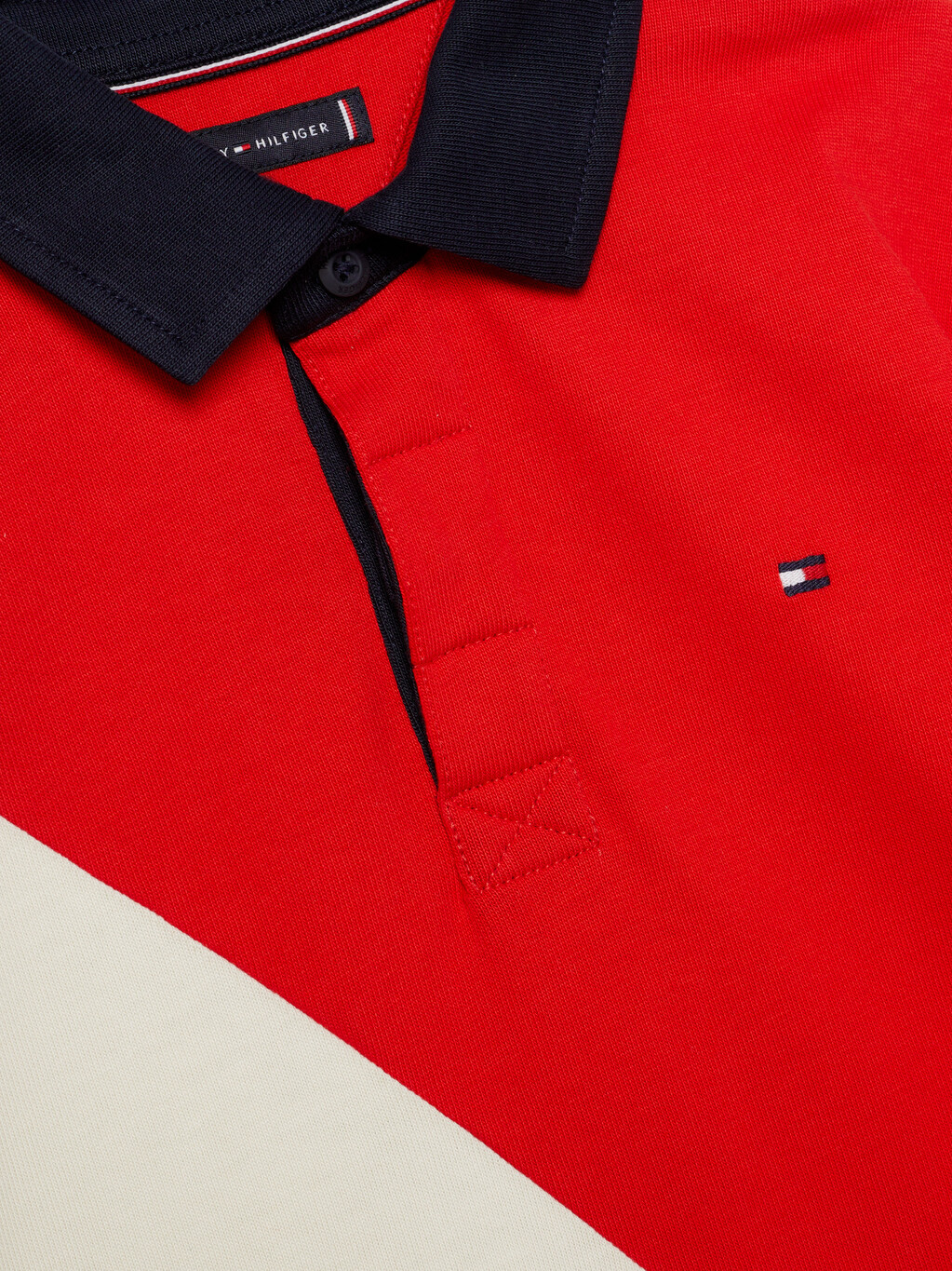 拼色長袖 Polo 衫, Red/White Colorblock, hi-res