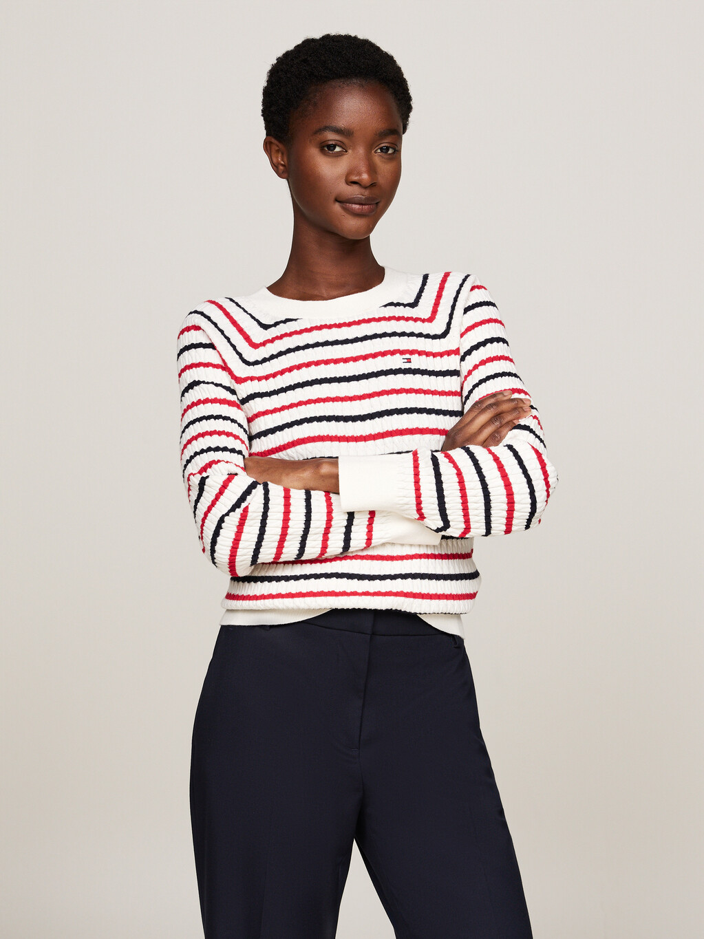 Cable Knit Relaxed Fit Jumper, Rwb Stripe, hi-res