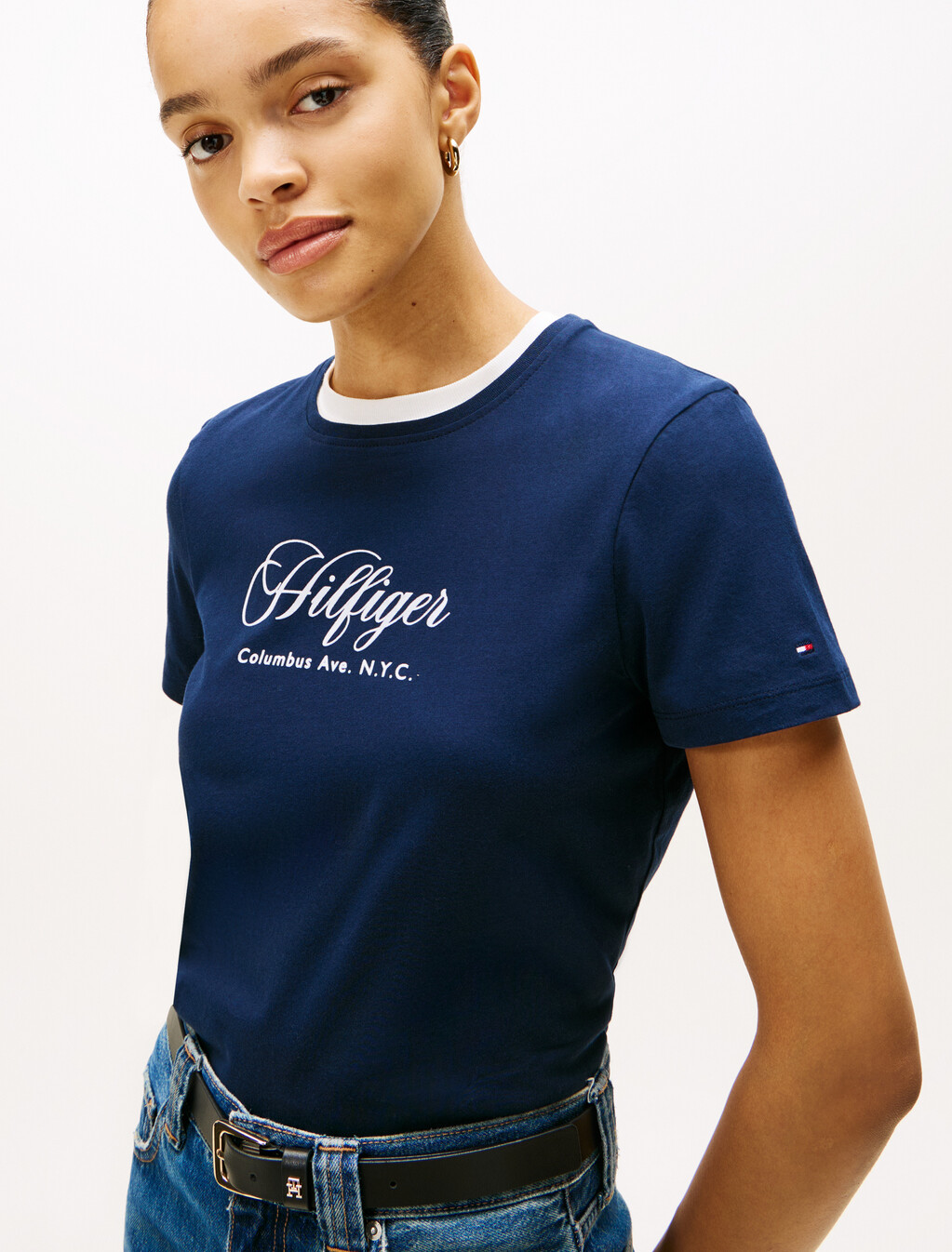 Logo Embroidery Crew Neck T-Shirt, Dark Night Navy, hi-res