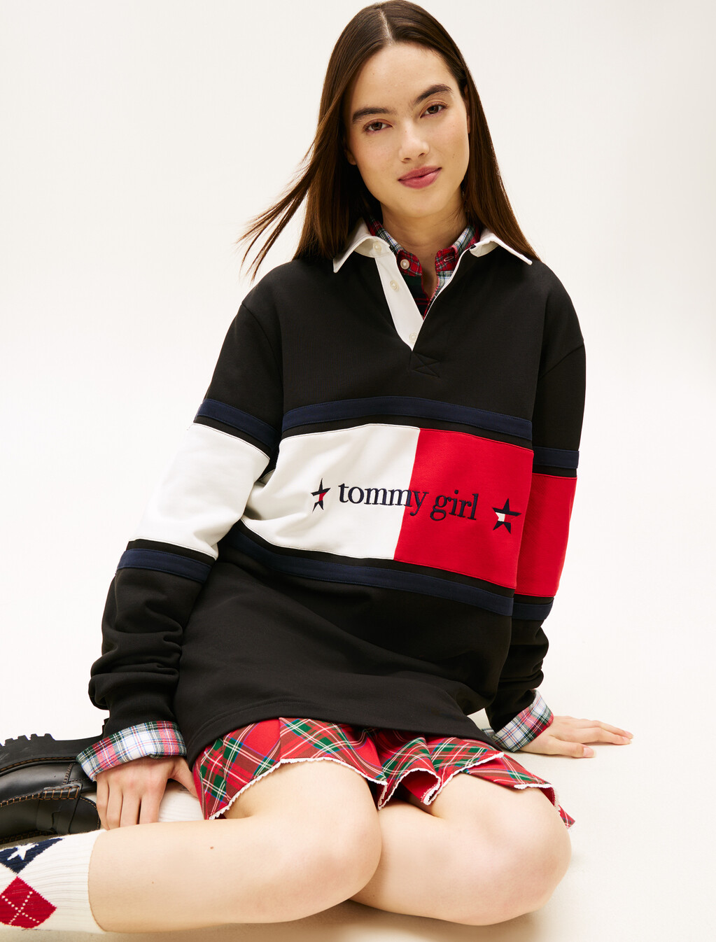 Tommy Girl Star Graphic Rugby Dress, Black, hi-res