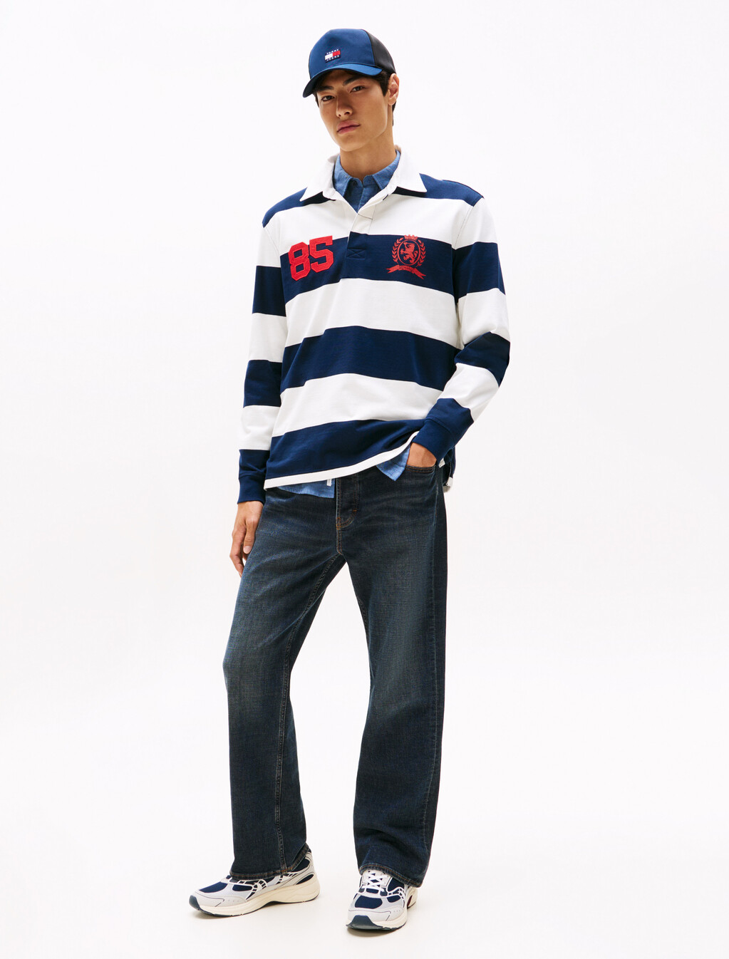 Heritage 寬版條紋橄欖球衫, Dark Night Navy Stripe, hi-res