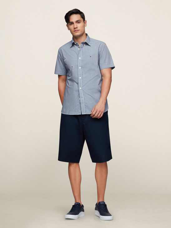 Micro Gingham Check Button Down Short Sleeve Shirt