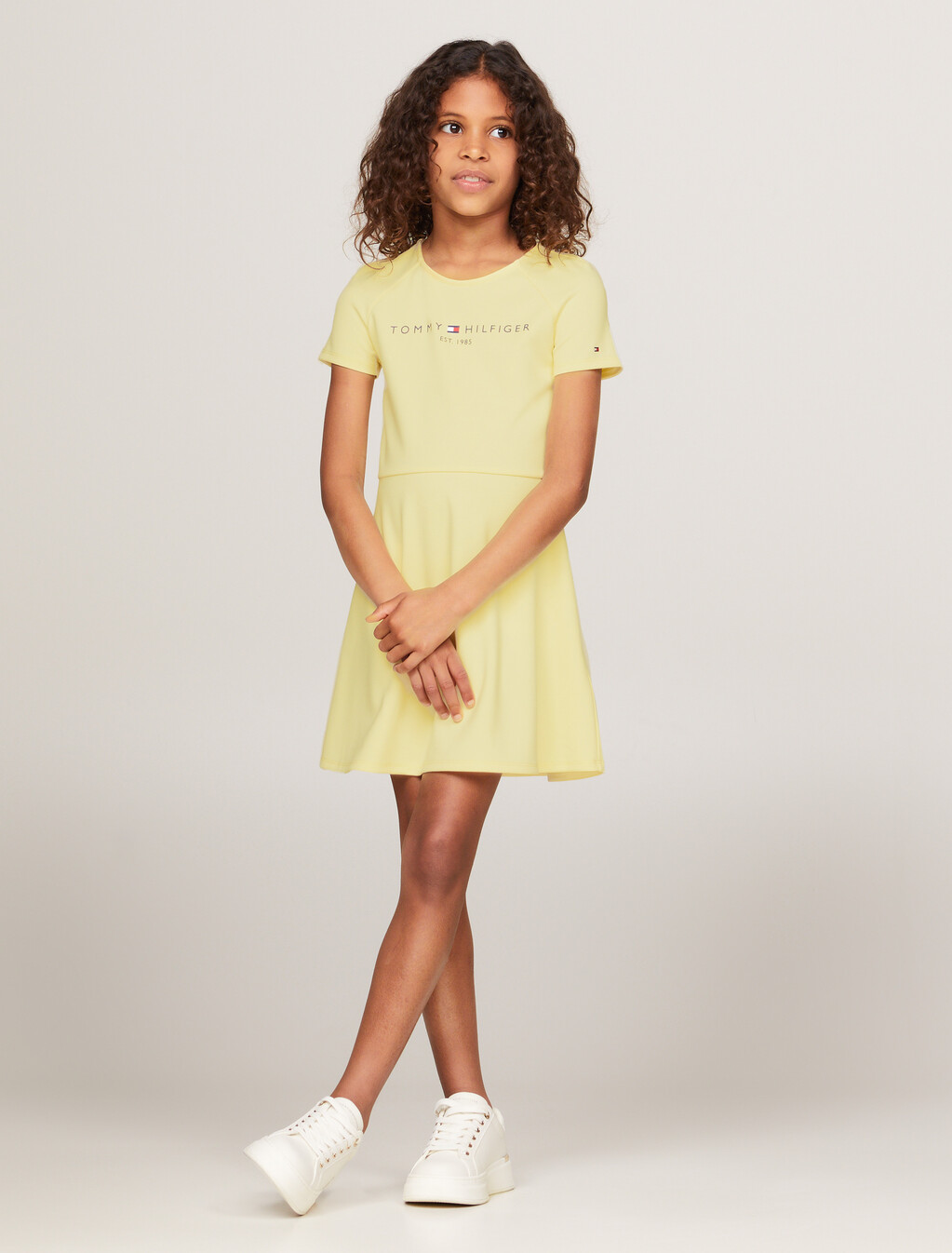 Essential Logo Fit And Flare Dress, Lemon Zest, hi-res
