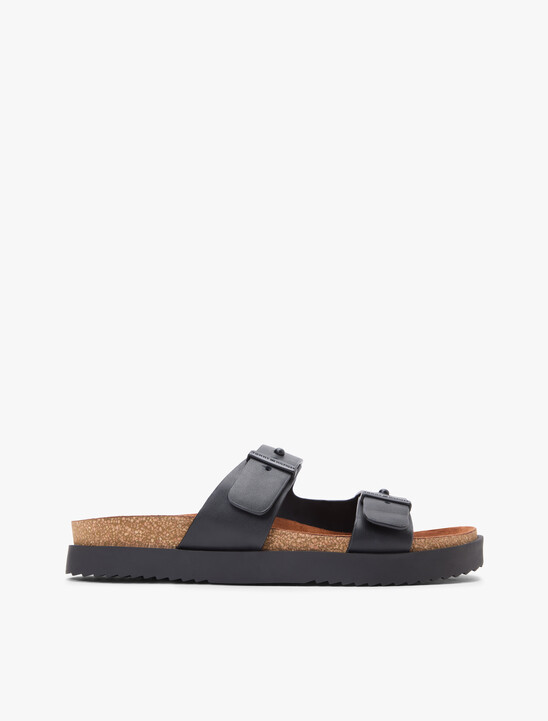 Pin Buckle Cork Midsole Leather Sandals