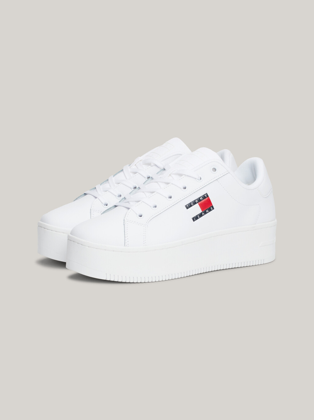 Essential Leather Fine-Cleat Flatform Trainers, White, hi-res