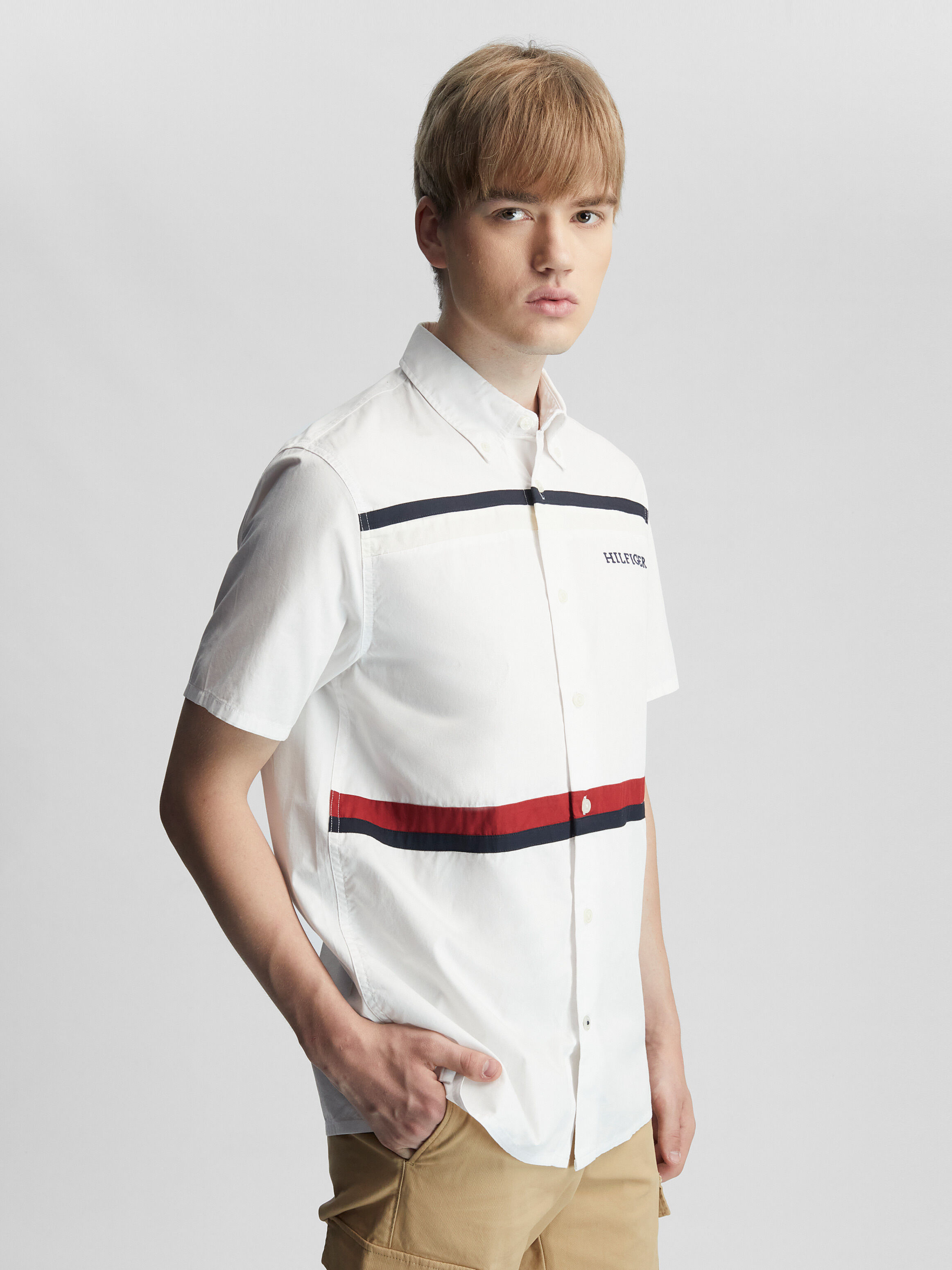 Split Global Stripe Short Sleeve Shirt Tommy Hilfiger Taiwan