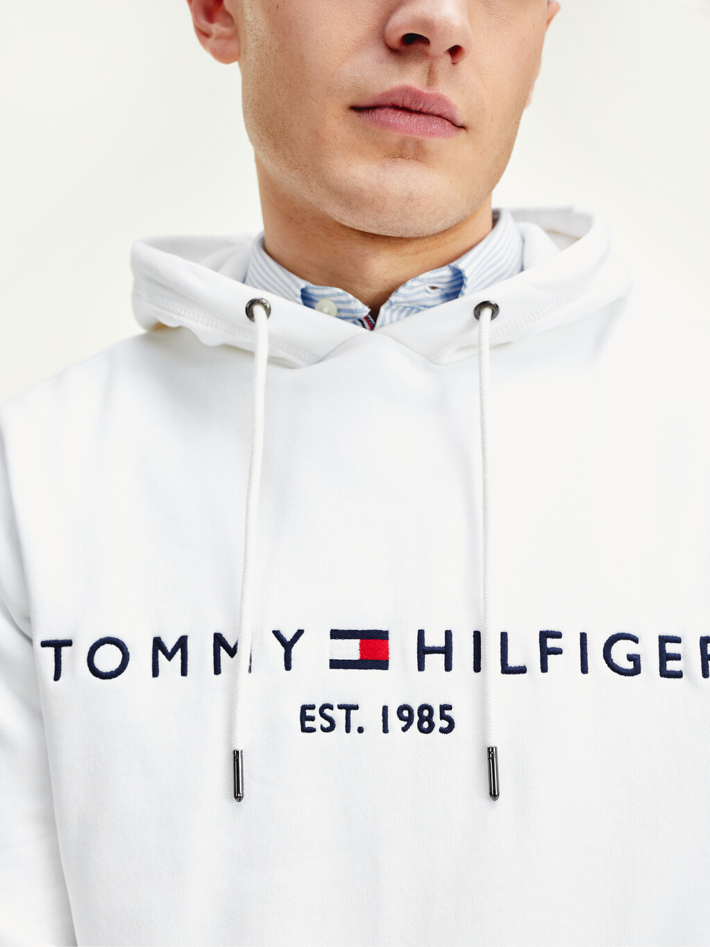Embroidered Logo Hoodie, White, hi-res