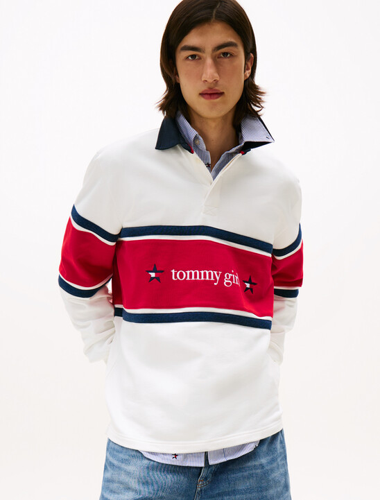Tommy Girl 後背標誌寬鬆條紋橄欖球衫