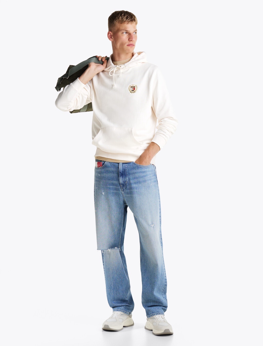 Embroidery Drawstring Hoody, Ancient White, hi-res