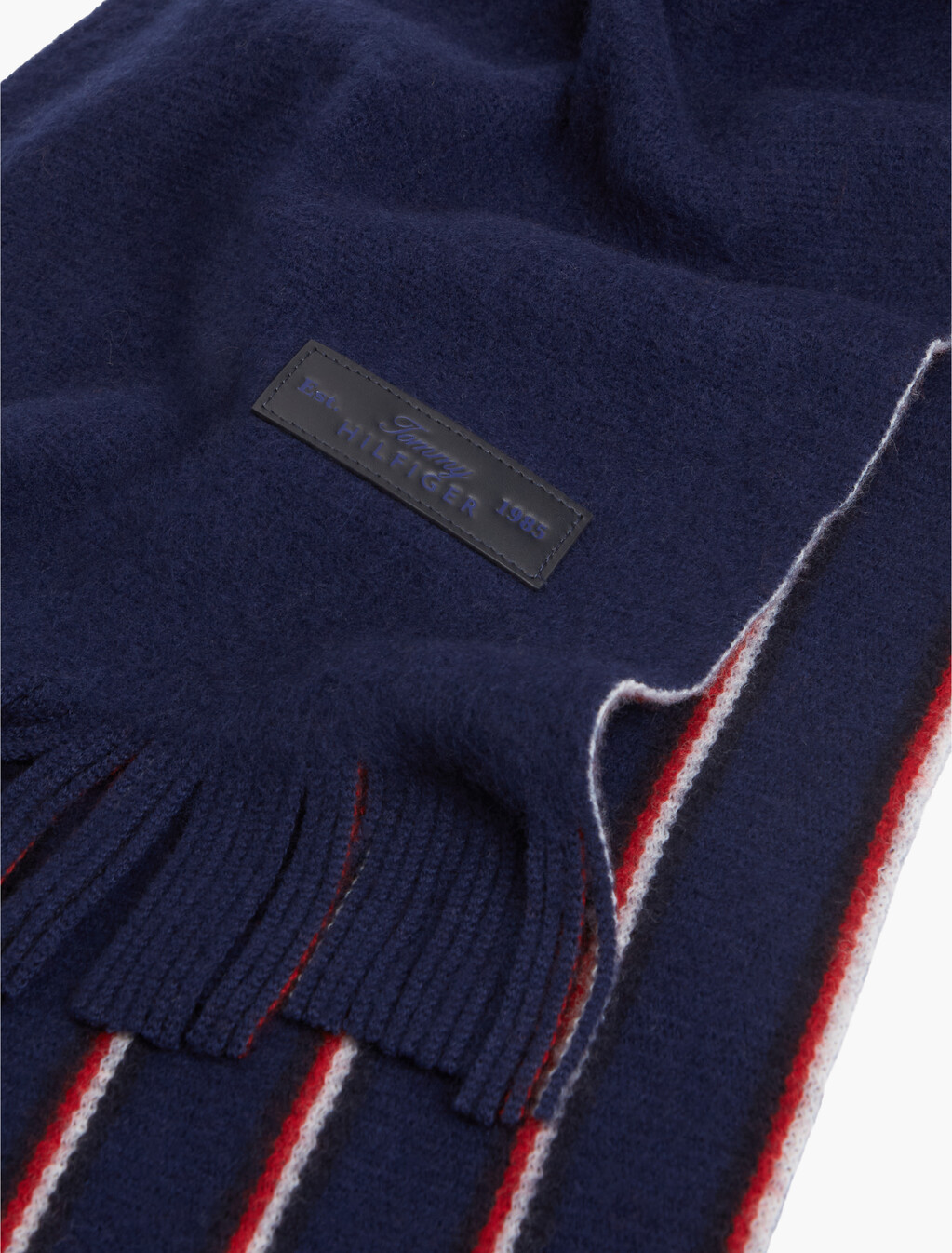 雙面 Global Stripe 條紋純羊毛圍巾, Preppy Navy, hi-res