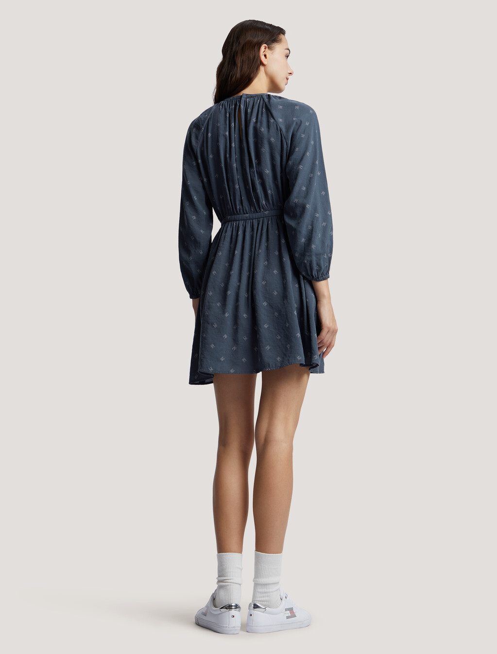 TH Monogram Viscose Crepe Dress, Monogram Critter/ Grey Blue, hi-res