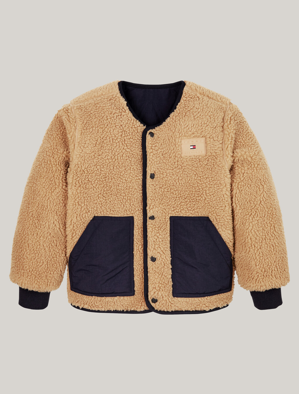 Reversible Quilted Teddy Relaxed Jacket, Desert Sky / Classic Khaki, hi-res