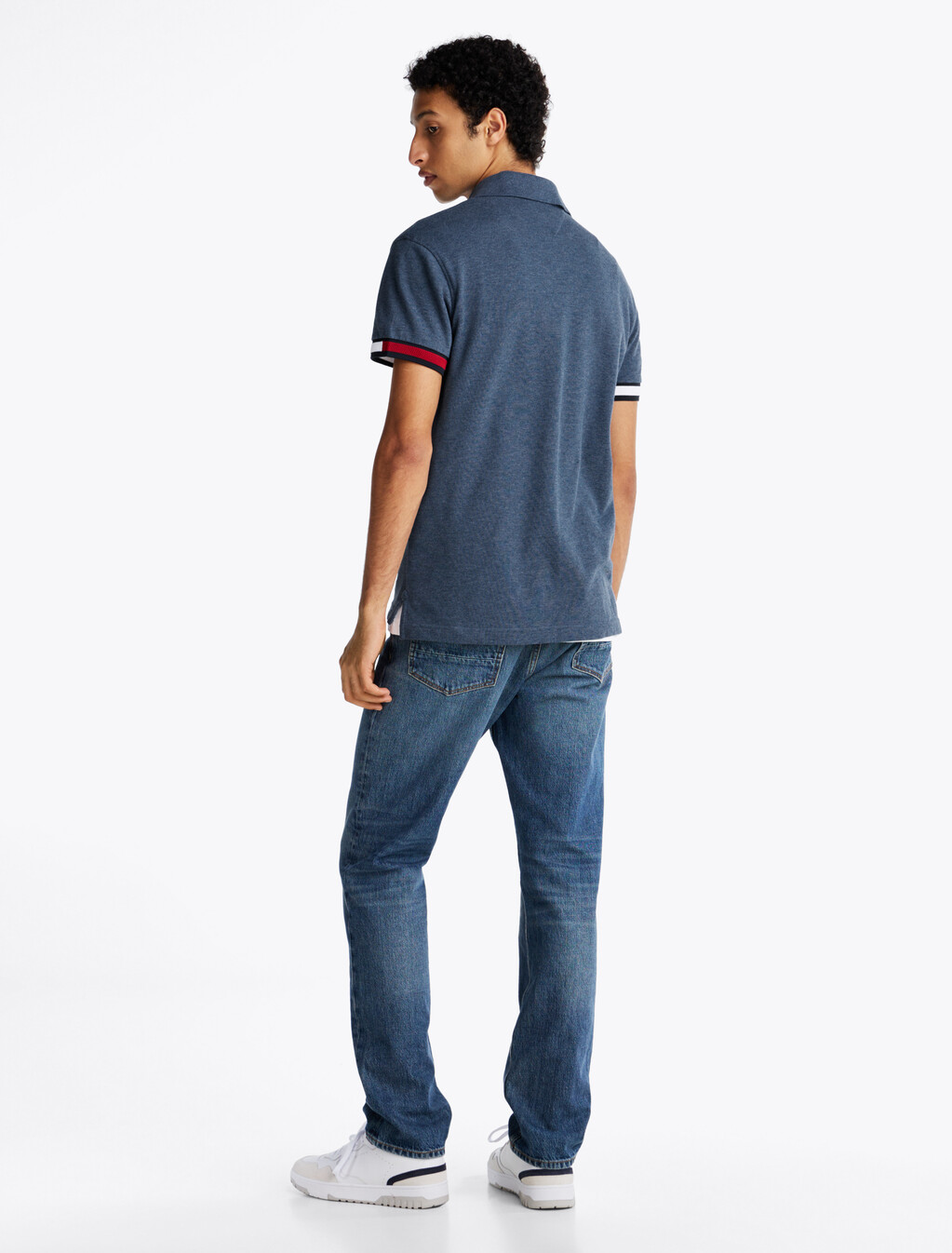 Flag Cuff Slim Polo, Faded Indigo Heather, hi-res