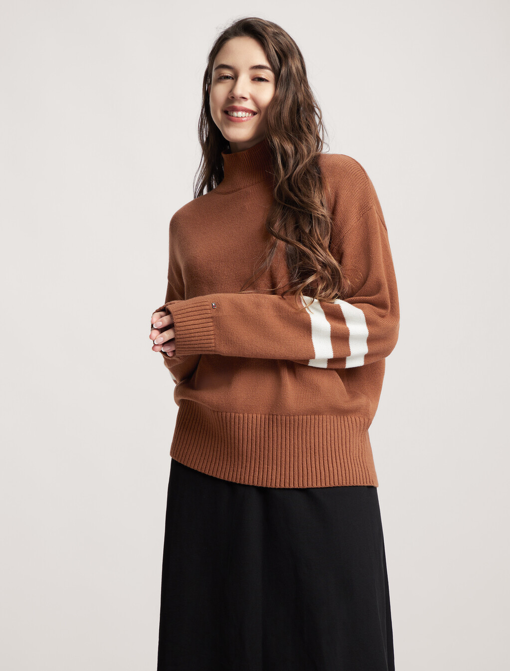 Varsity Mock Neck Sweater, Natural Cognac, hi-res