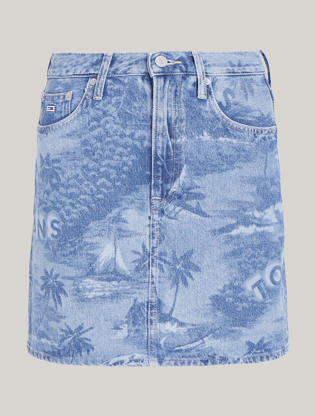 Mom Hawaiian Print Denim Mini Skirt, Denim Medium, hi-res