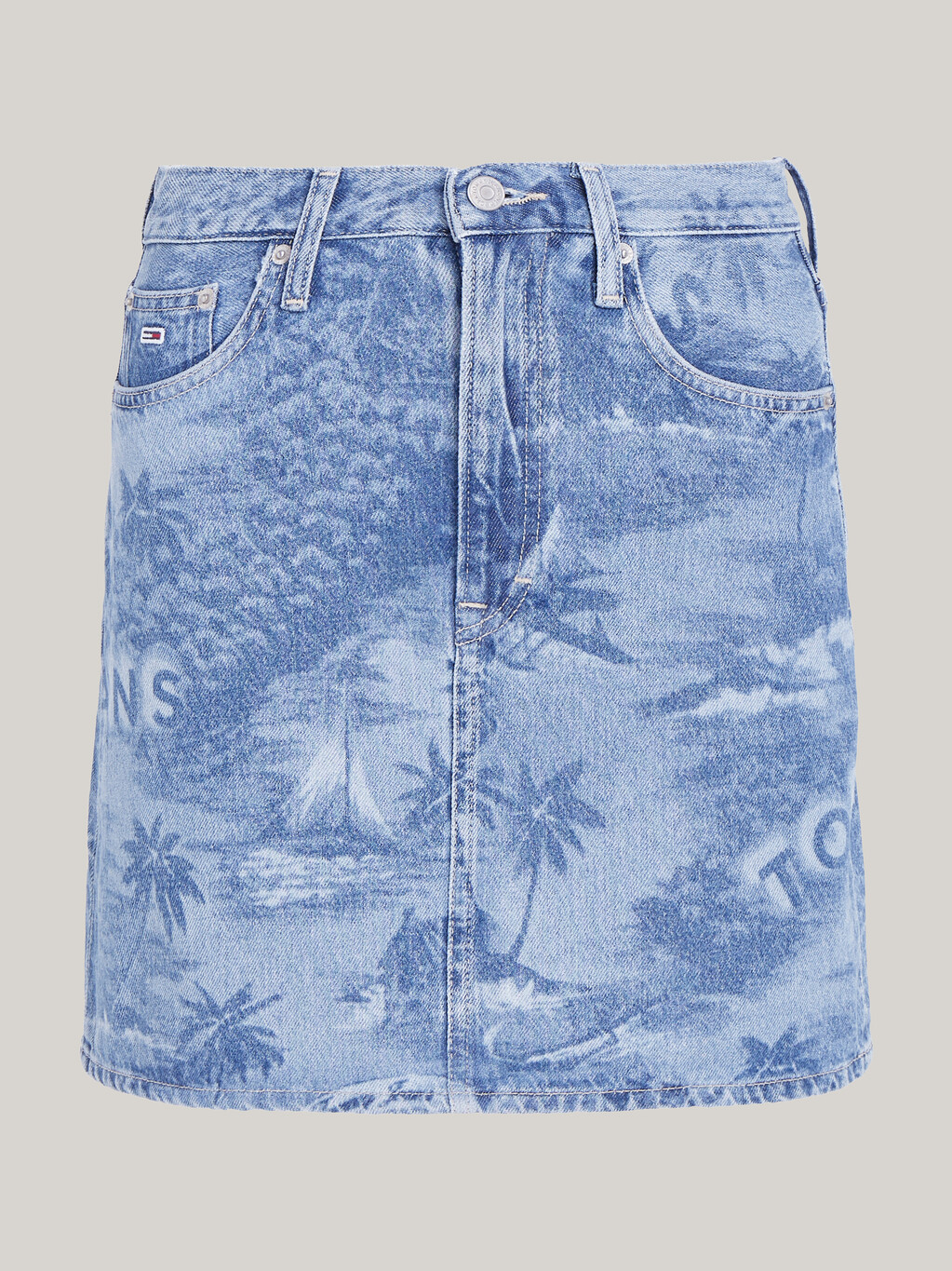 Mom Hawaiian Print Denim Mini Skirt, Denim Medium, hi-res