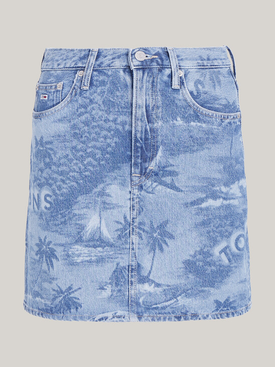 Mom Hawaiian Print Denim Mini Skirt