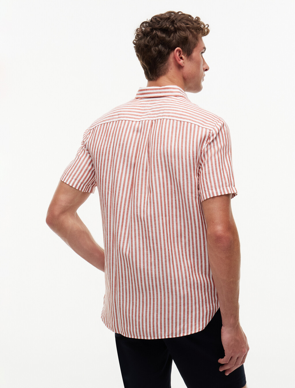 Regular Linen Blend Bengal Stripe Short Sleeve Shirt, Rusty Ochre / Stripe, hi-res