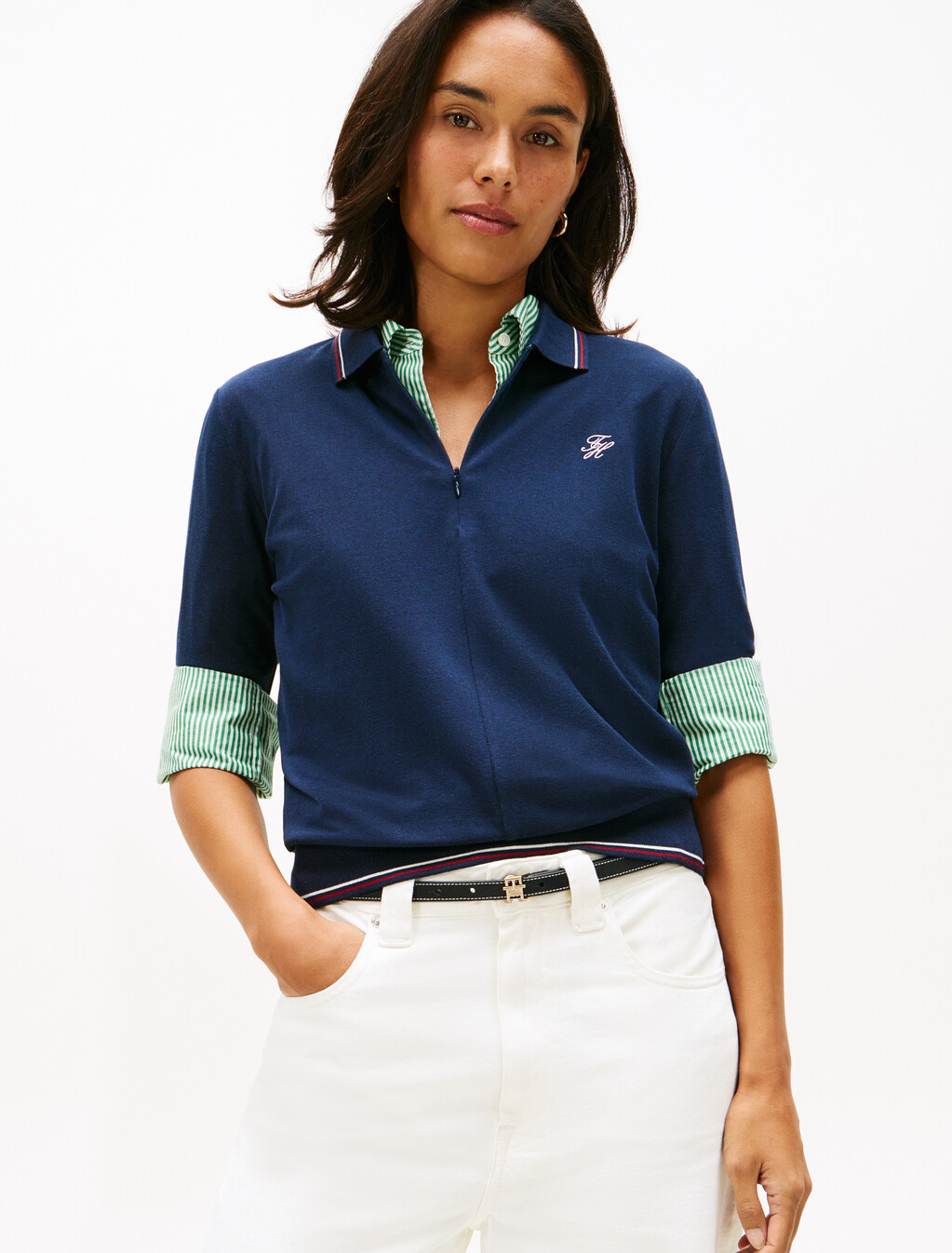 Regular Fit Pique Zip Polo Shirt, Dark Night Navy, hi-res