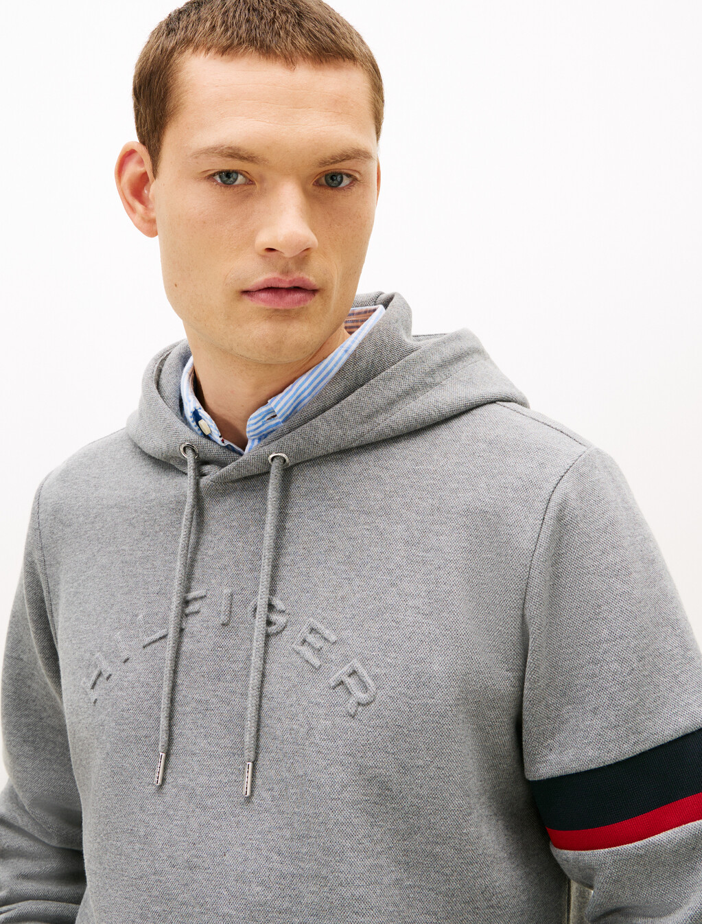 條紋嵌飾連帽衫, Medium Grey Heather, hi-res