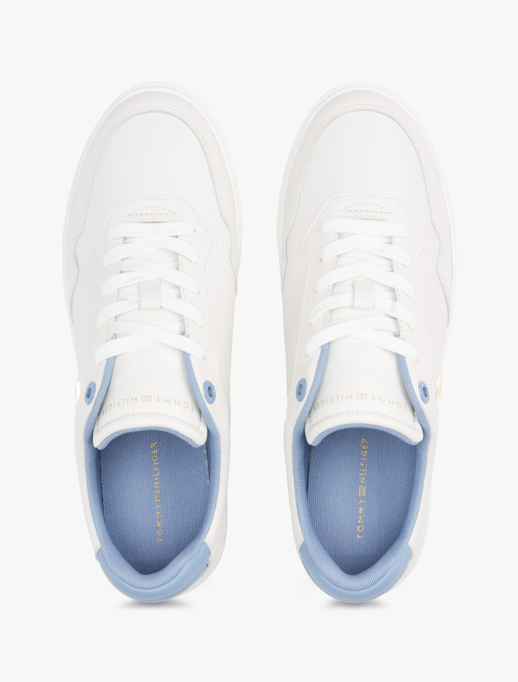 Leather TH Monogram Plaque Court Trainers, Ecru/Brisk Blue, hi-res