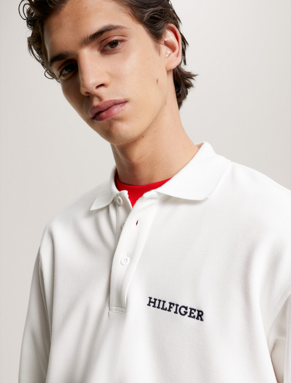 Hilfiger Monotype Long Sleeve Polo, Ancient White, hi-res