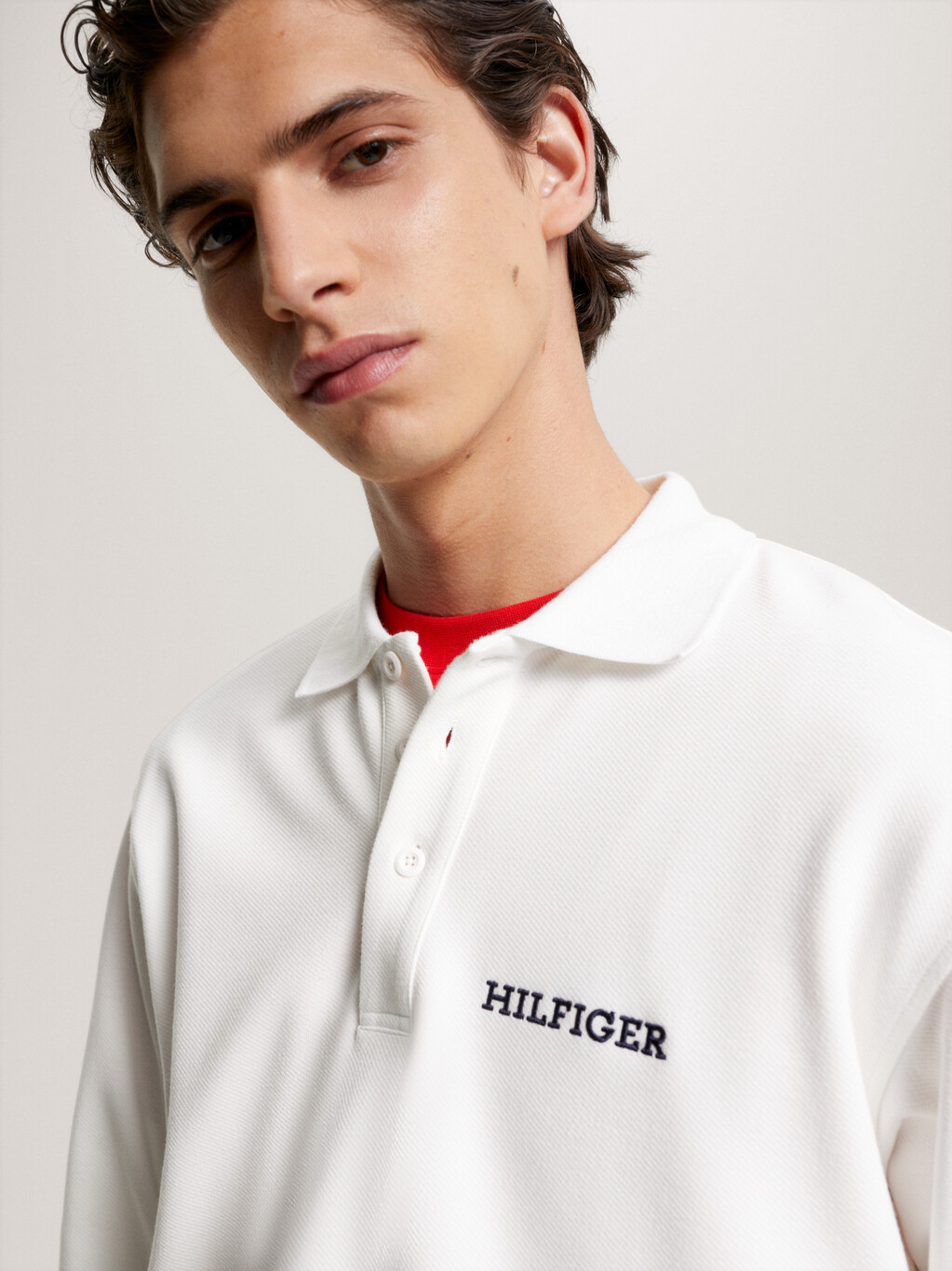 Hilfiger Monotype Long Sleeve Polo, Ancient White, hi-res