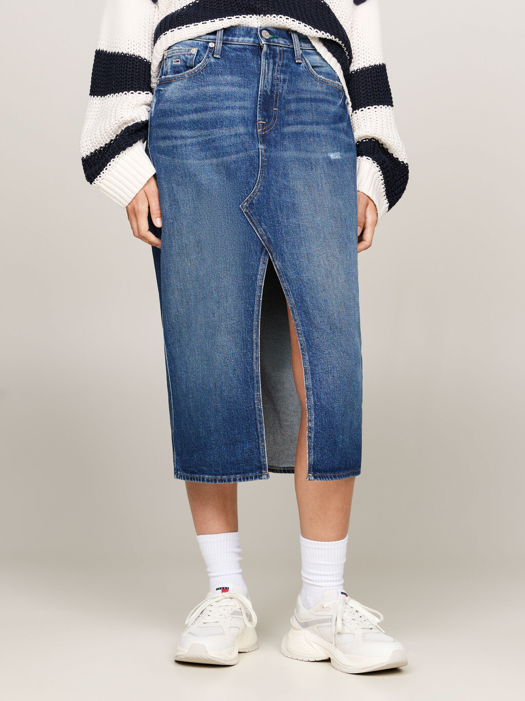 Claire High Rise Denim Midi Skirt, Denim Medium, hi-res