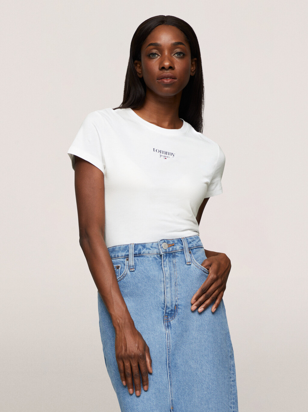 Essential Logo Slim T-Shirt, White, hi-res