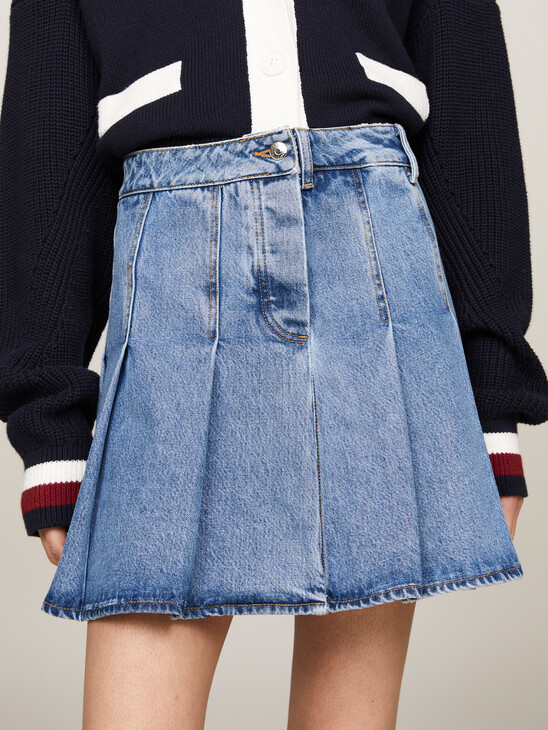 Pleated Denim Mini Skirt