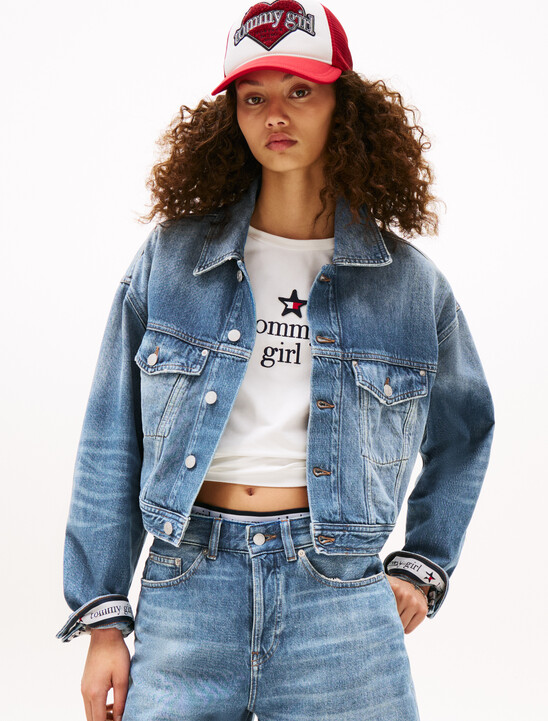 Tommy Girl 後背標誌短版超寬鬆牛仔外套