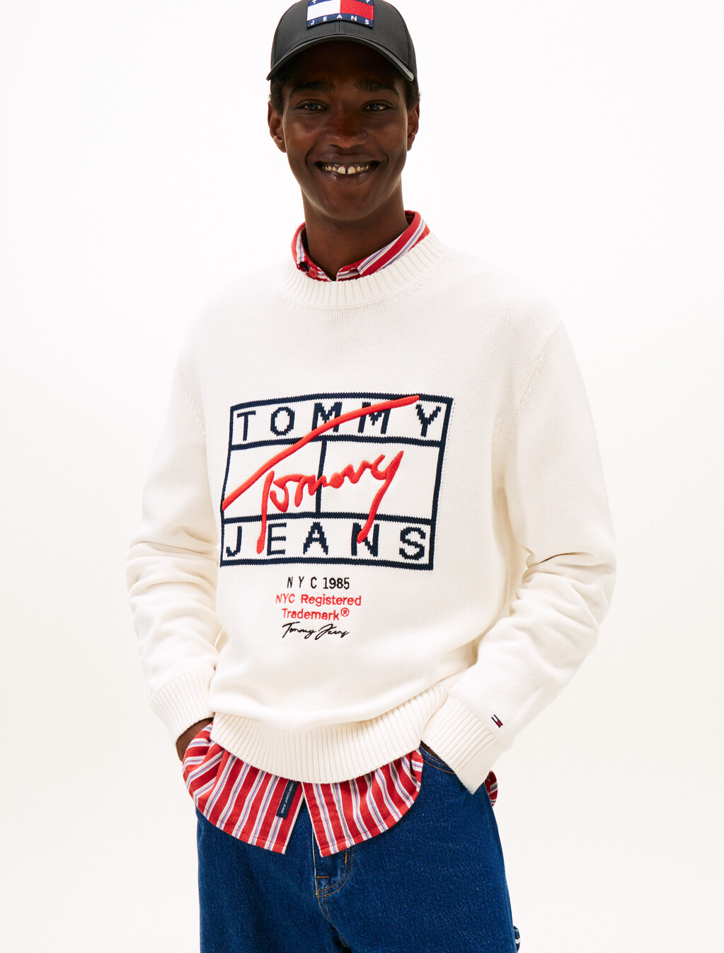 Tommy Flag Signature Sweater, Ancient White, hi-res