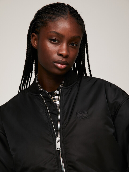 Tonal Appliqué Padded Oversized Bomber Jacket