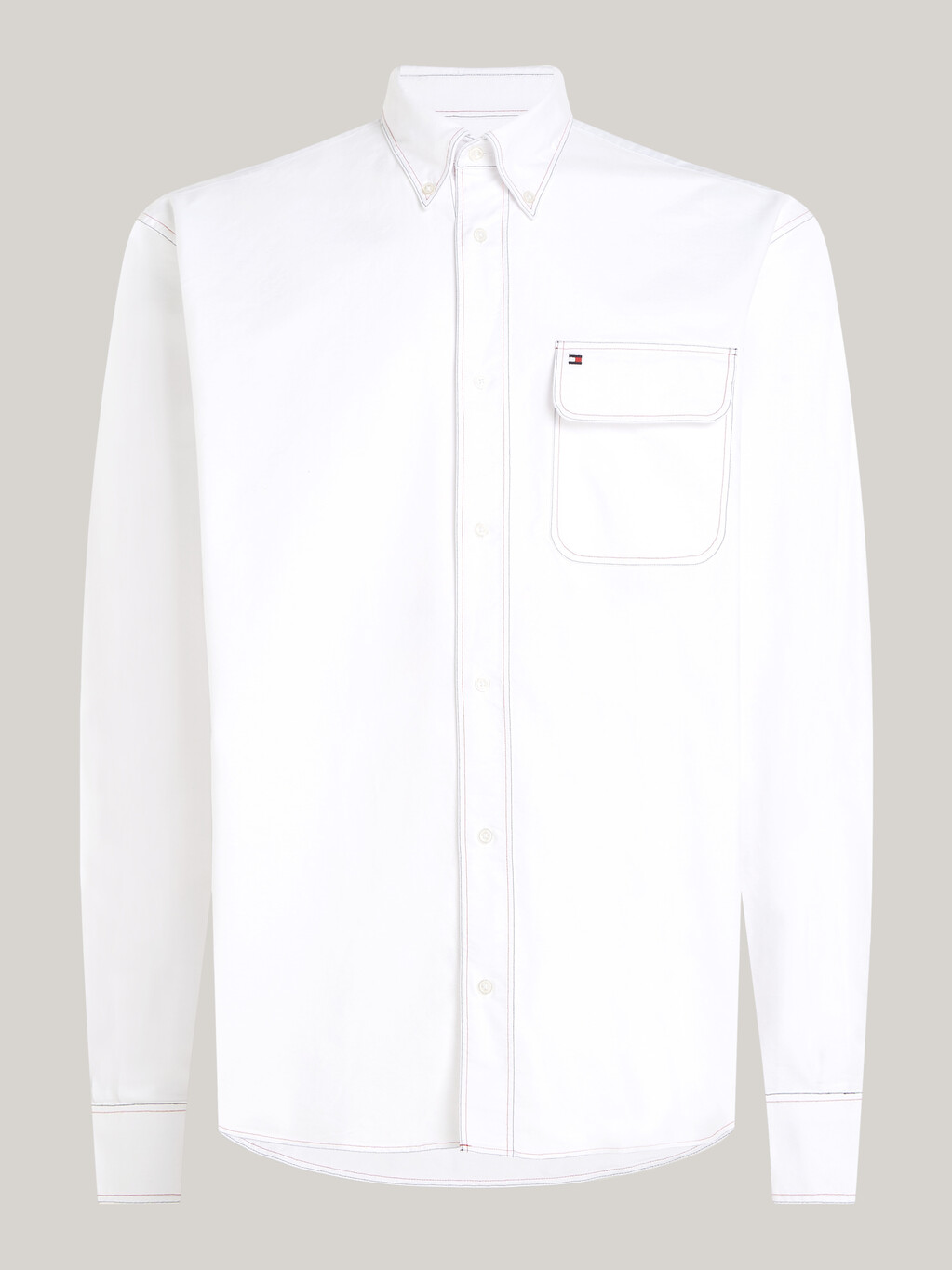 撞色縫線普通水洗牛津襯衫, Optic White, hi-res