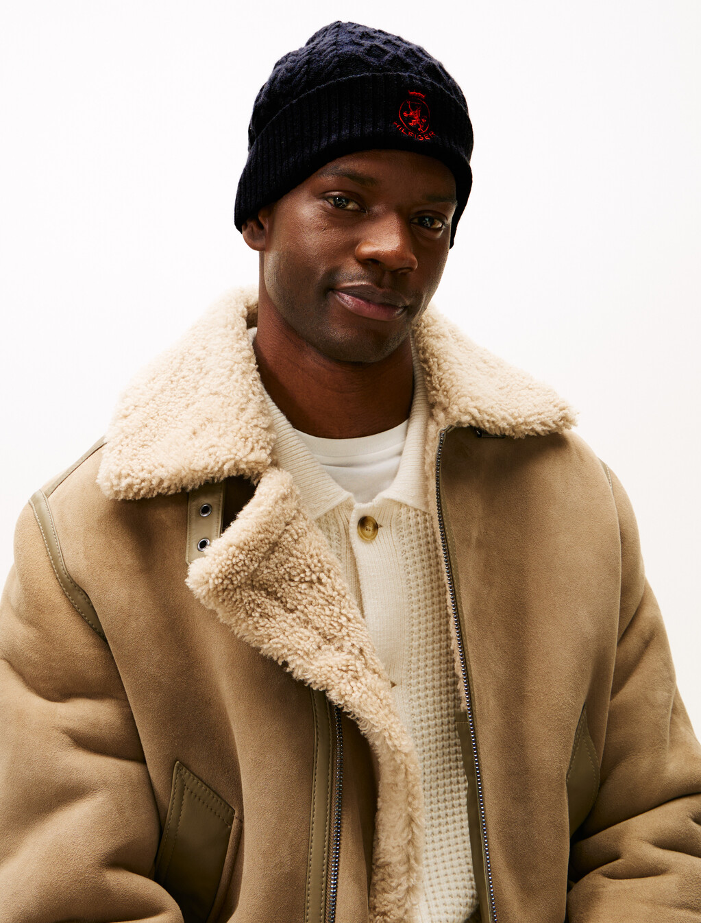 TH Crest Cable Knit Beanie, Space Blue / Red, hi-res