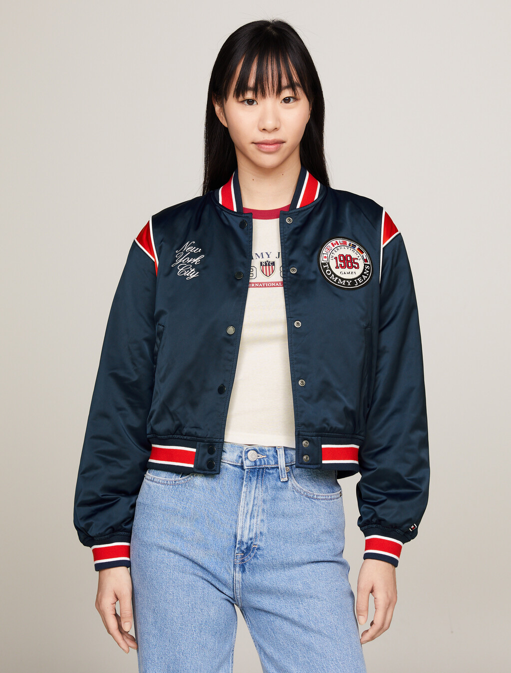 TJ x INTERNATIONAL GAMES 緞面飛行員外套, Twilight Indigo, hi-res