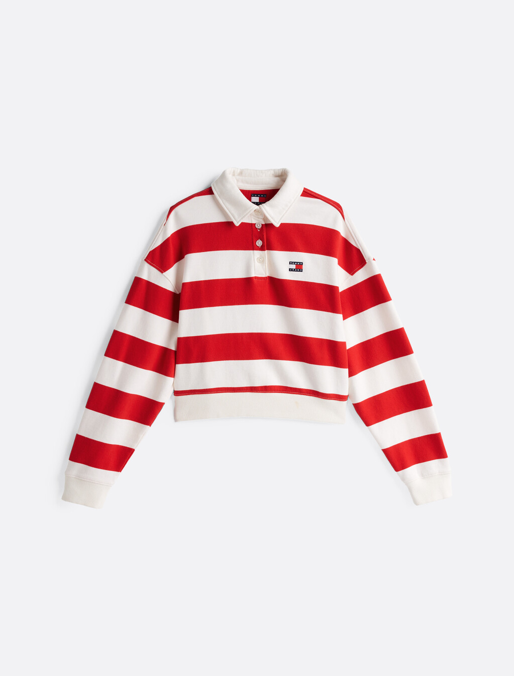 Boxy Fit Polo Collar Sweatshirt, Ancient White/Red Stripe, hi-res